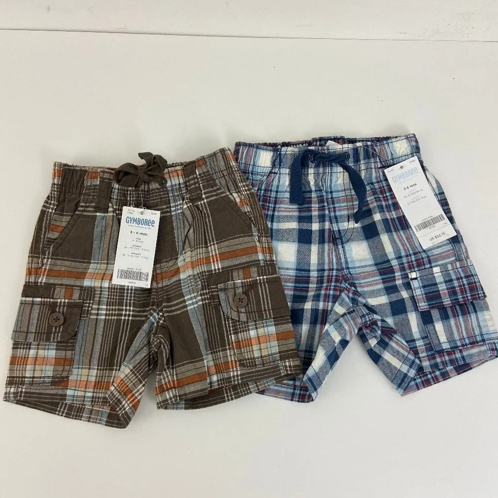 Gymboree Boys Plaid‎ Cargo Shorts 3-6M NWT